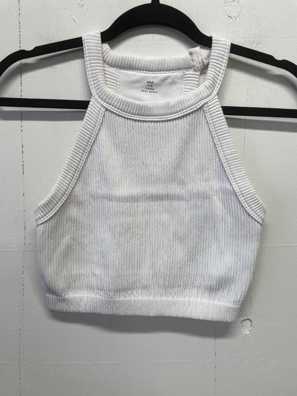 Aerie Real Good Ribbed Tank Top Medium Ivory Cropped Razorback Lined
